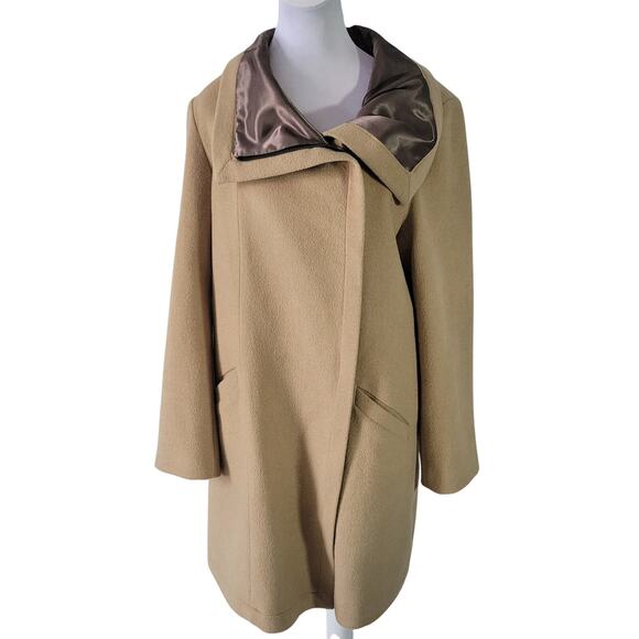 Soft Surroundings Jackets & Blazers - Soft Surroundings Size L Asymmetrical Tan Wool Coat Long Line Split Back Neutral